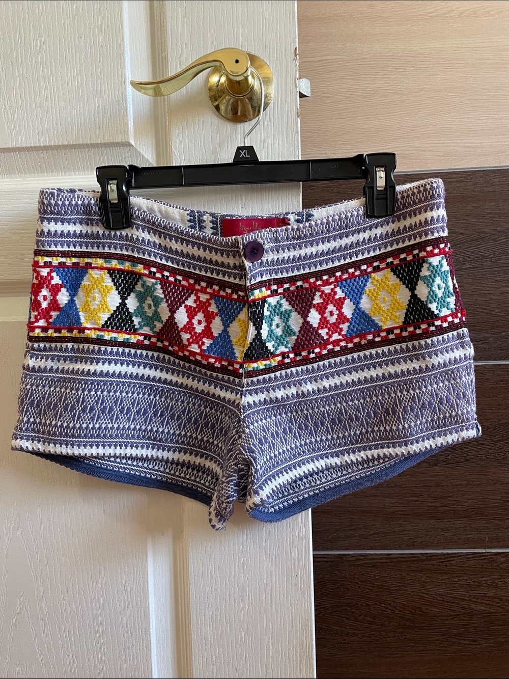 Tigerlily Lavender Knit High-Waist Shorts with Multicolor Embroidered Band